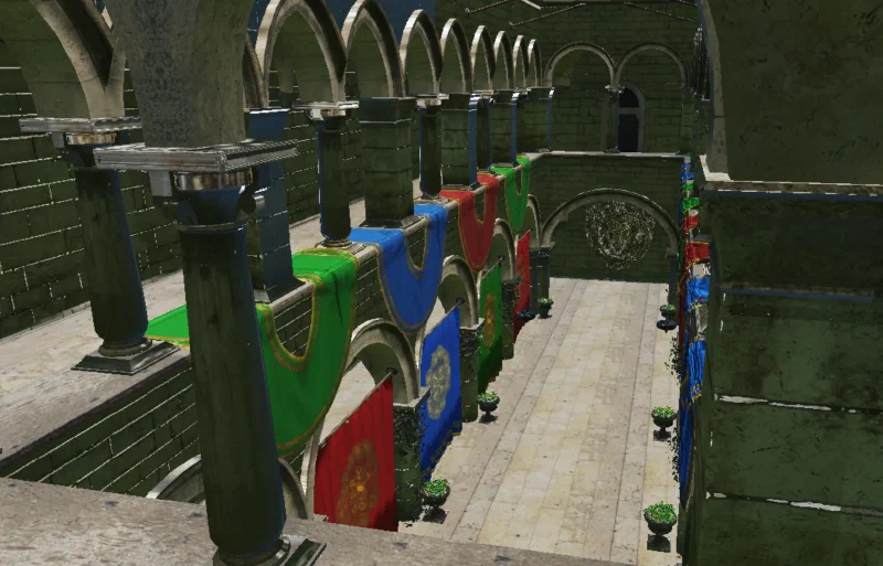DX12-Renderer 中使用外部 Sponza 模型记录的渲染场景