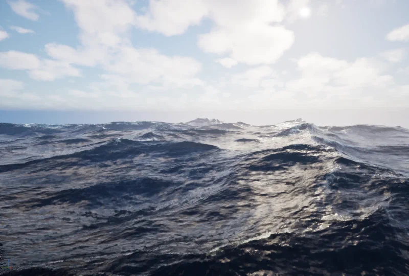 Unreal Engine 中 Niagara GPU FFT 海面的波浪与泡沫预览