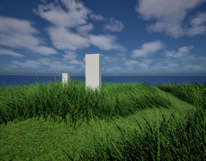 Unreal Engine 编辑器中的 PCG 程序化草地实验场景